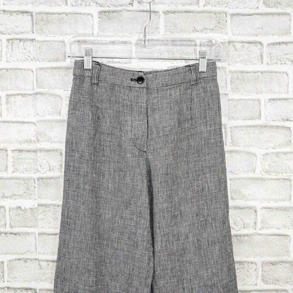 Reformation linen Houndstooth Wide leg Trouser pants black white size 0